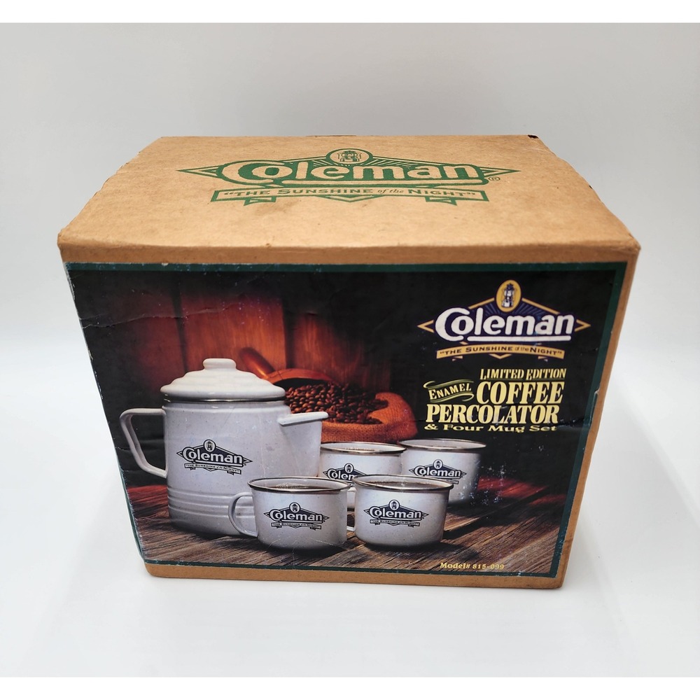 Coleman Limited Edition Enamel Coffee Percolator and 4 Mug Set 815-099 White